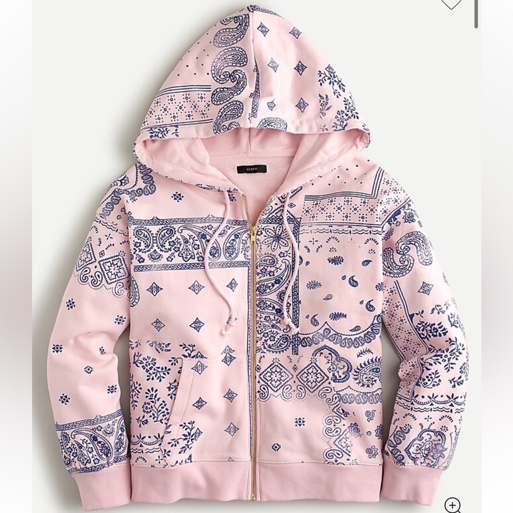 NWT J Crew University Terry Zip-up Hoodie In Patchwork Paisley For Women size M